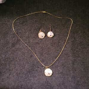 Vintage Napier Sand Dollar Necklace And Earrings Set Gold Toned‎ Chain